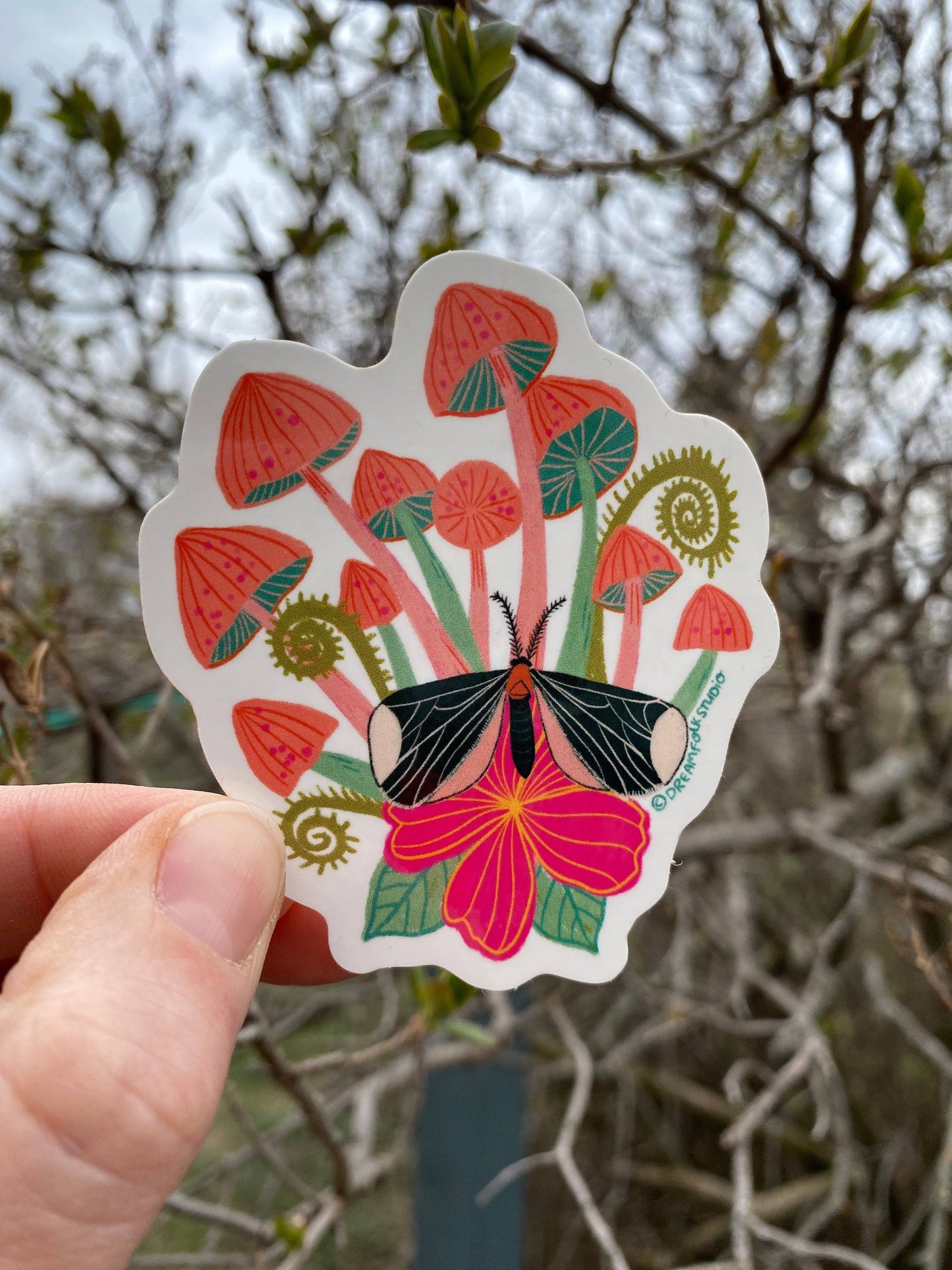Mushrooms + Moth Sticker