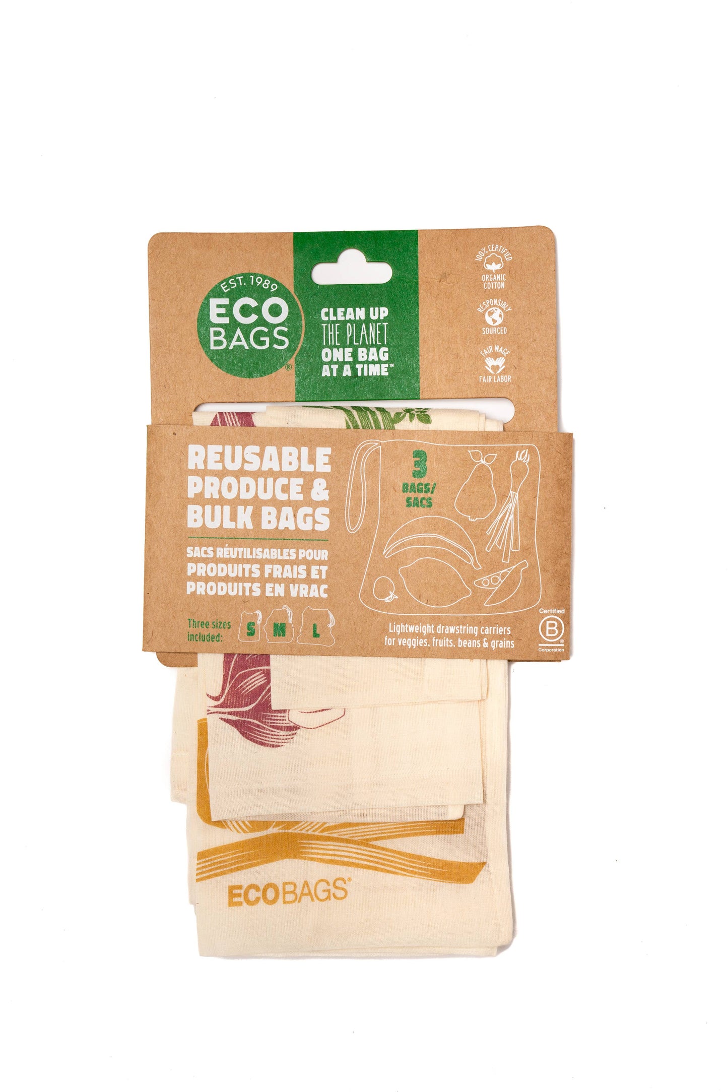 ECOBAGS Lightweight Cotton Produce Bag 3 Set