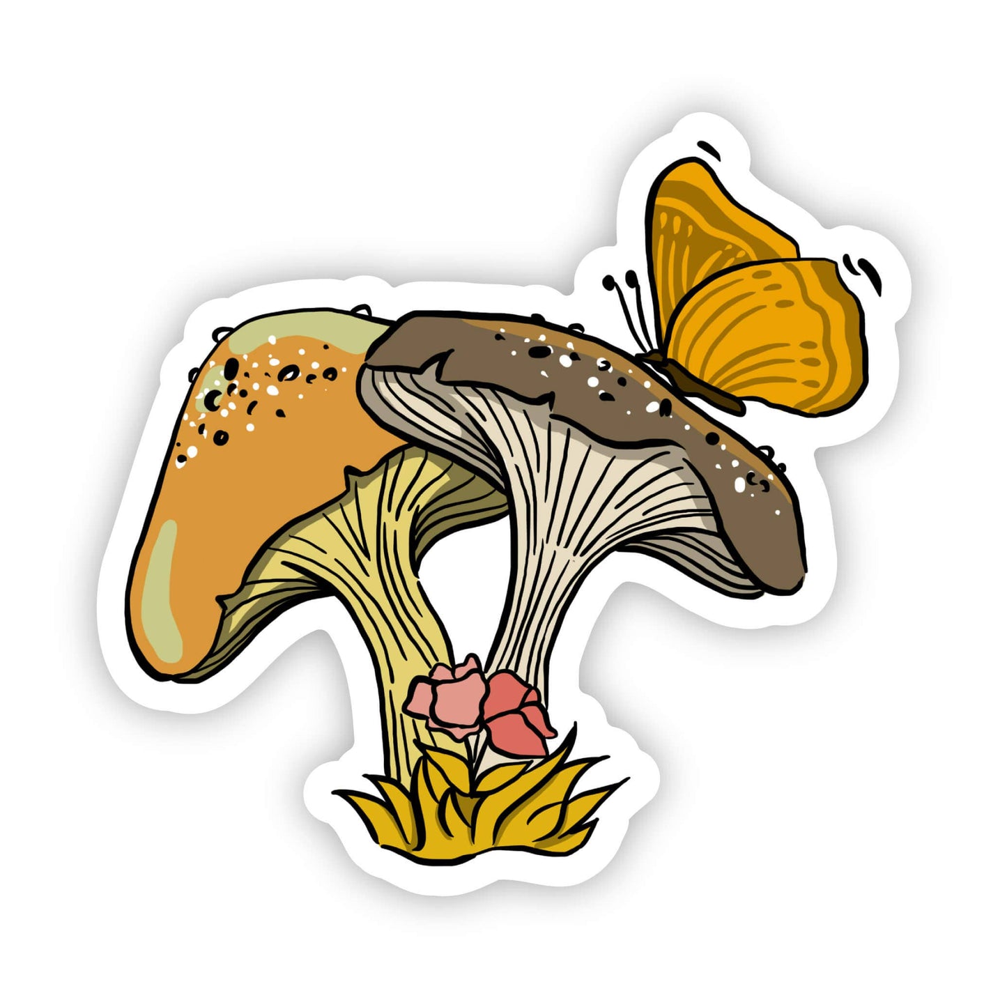Floral Mushrooms with Butterfly Sticker