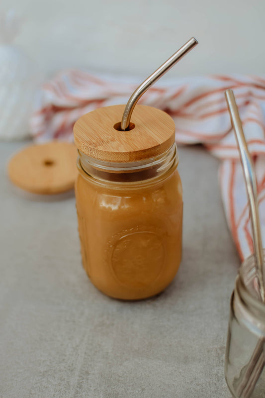 Straw Hole Bamboo Drinking Mason Jar Lid