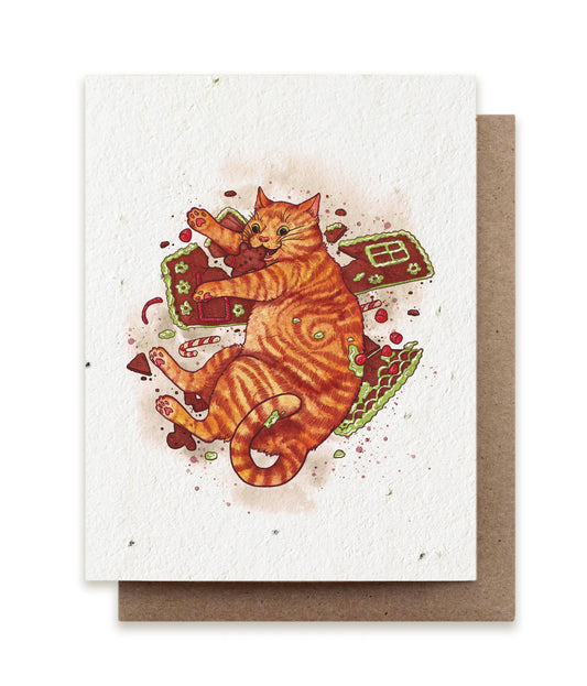 Gingerbread Cat Plantable Herb Seed Card Holiday Winter