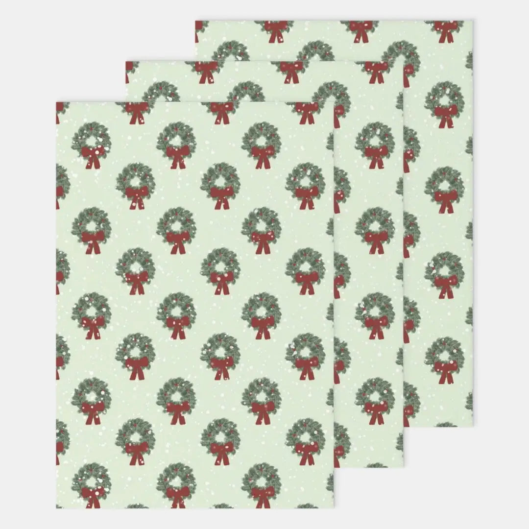 Christmas Holiday Wreath Light Green - Wrapping Paper Sheets
