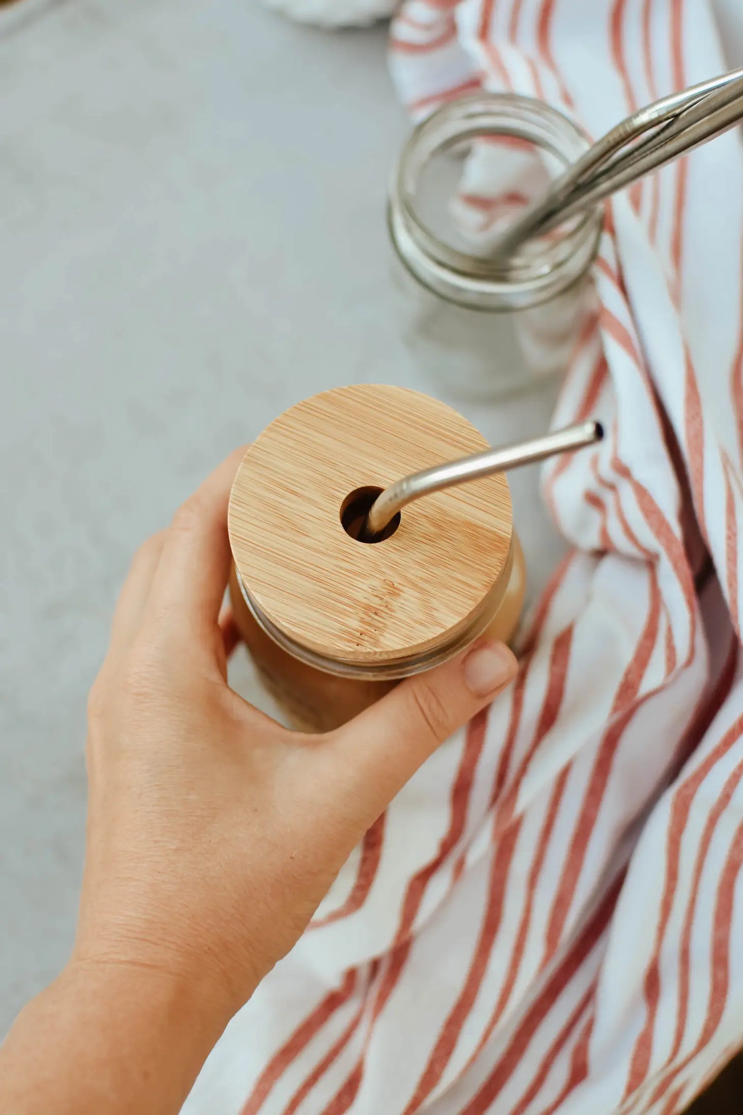 Straw Hole Bamboo Drinking Mason Jar Lid